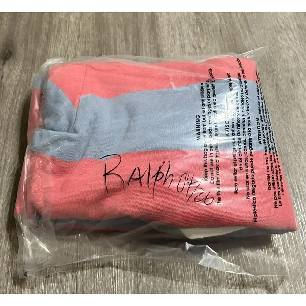 Polo Ralph Lauren Mens 2XL Striped Fleece Rugby Shirt Coral Pink Blue Casual